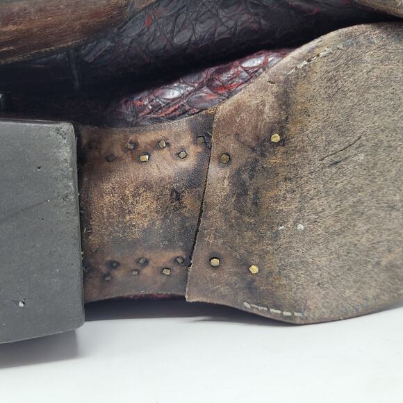 Lucchese Boots Men 9.5D Black Cherry Caiman Belly Leather Western Charles EXOTIC - Picture 13 of 14